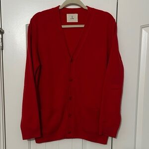 Classic Red Wool Cardigan Sweater